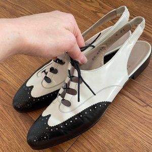 Vintage Ferragamo Wingtip Slingbacks in Black and White